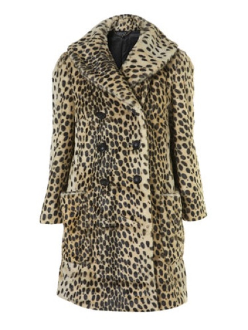 Vintage Topshop Kate Moss Leopard Print Faux Fur Pea Coat - Beige & Black